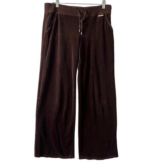 Vintage Michael Kors Y2K Chocolate Brown Velour Tracksuit Pants Womens Medium - Picture 1 of 14